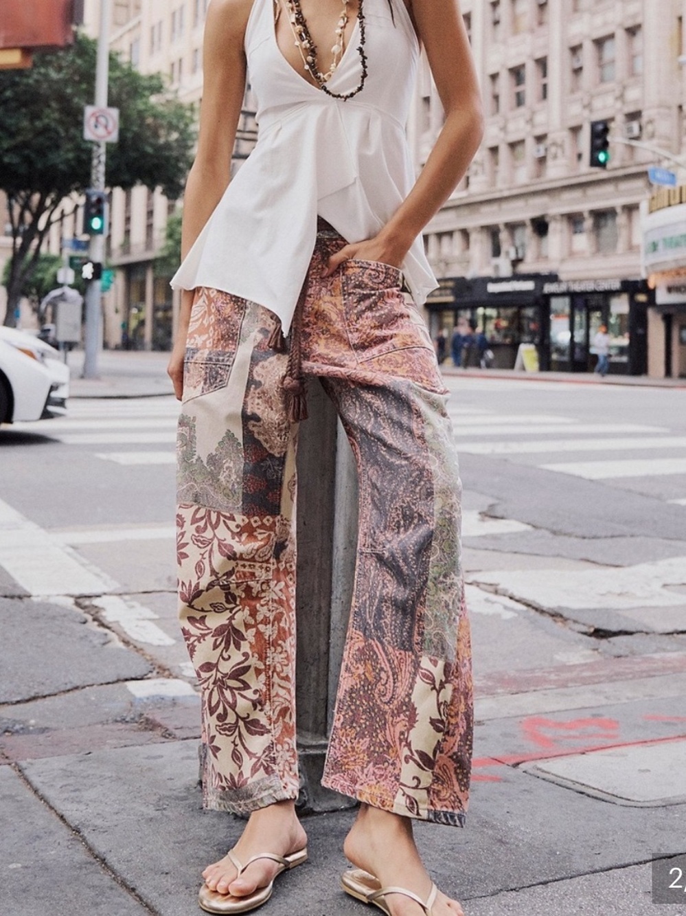 FREE PEOPLE We The Free Moxie Printed Pull On Barrel Jeans / Brown Combo